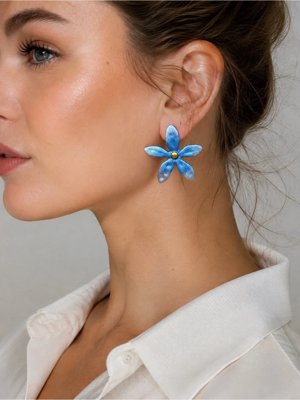 Blue Floral Petal Statement Earrings